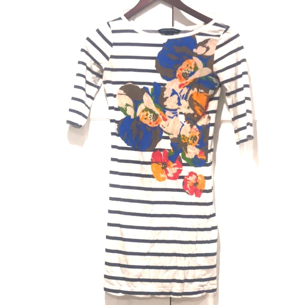 French Collection White Striped Floral Mini Dress
